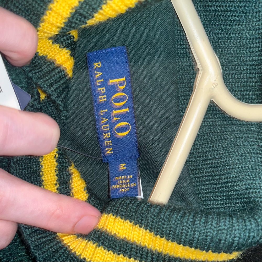 Polo Ralph Lauren Green & Brown Leather Letterman Varsity Jacket RL Tiger Large - Picture 3 of 3